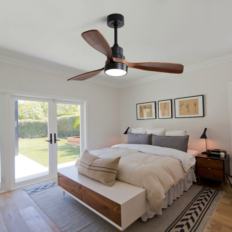 Ventilateur de plafond moderne 48 pouces avec 3 lumières, Noir, Brun