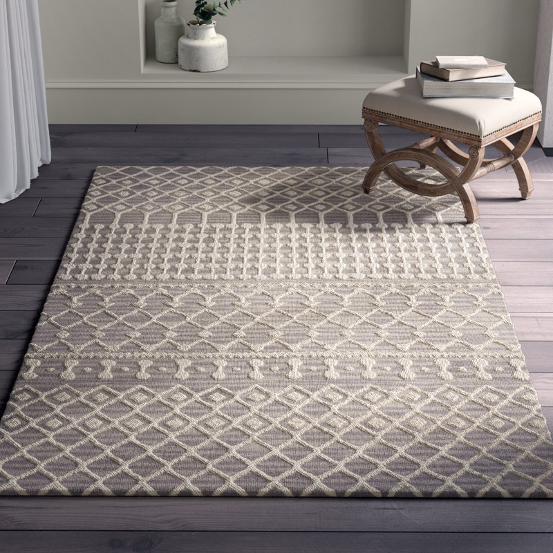 Jeannine Handwoven Flatweave Wool Dark Gray/Ivory Geometric Area Rug, Rectangle 4' x 6'