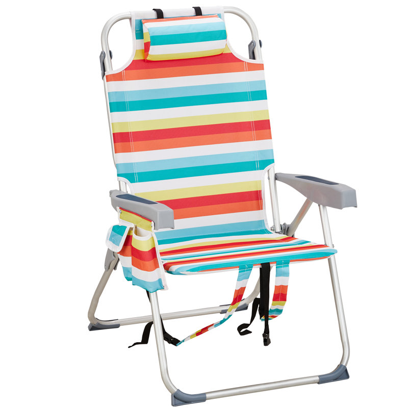 Lemon Pattern Aluminum Folding Backpack Beach Chair, Red/Blue/Yellow