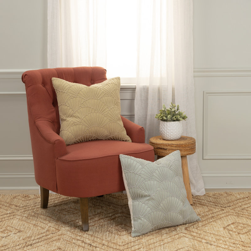 Beige Embroidered Cotton 17" x 17" Throw Pillow