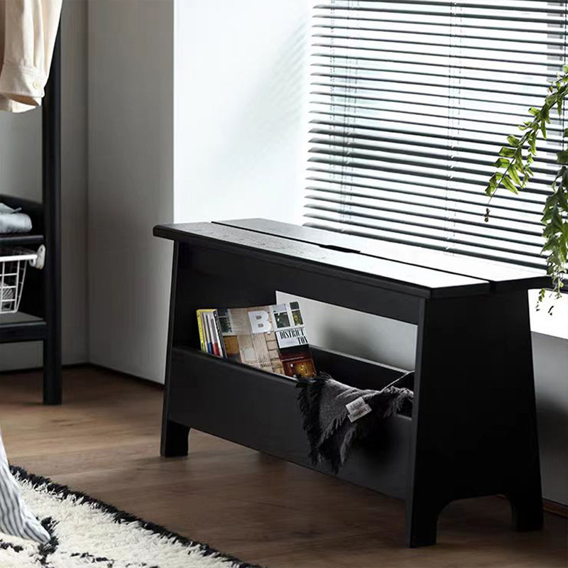 Black Modern Solid Wood Entryway Long Storage Bench