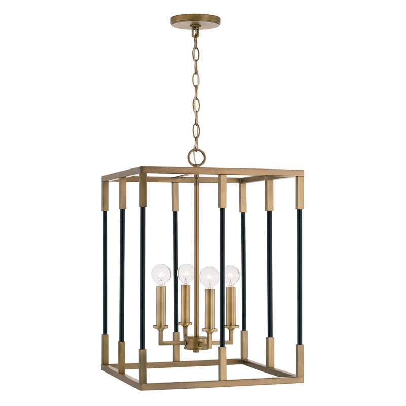4 - Light Lantern Pendant, Aged Brass/Black
