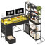 Bureau d'ordinateur de coin en forme de L de 53 po avec tiroirs et prises de courant, bureau de jeu avec tablettes de rangement et lumière DEL-954108982
