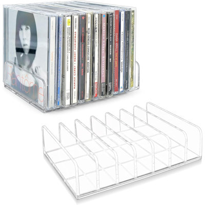 2-Pack Crystal Clear Acrylic CD Organizer – No-Assembly 28-CD Capacity Desktop Storage Rack for Media & Makeup