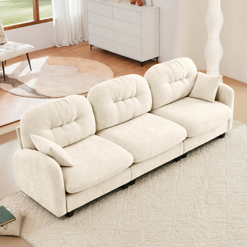 Canapé modulaire trois places, Chenille beige, H 36,6 po x l 107 po x P 34,2 po