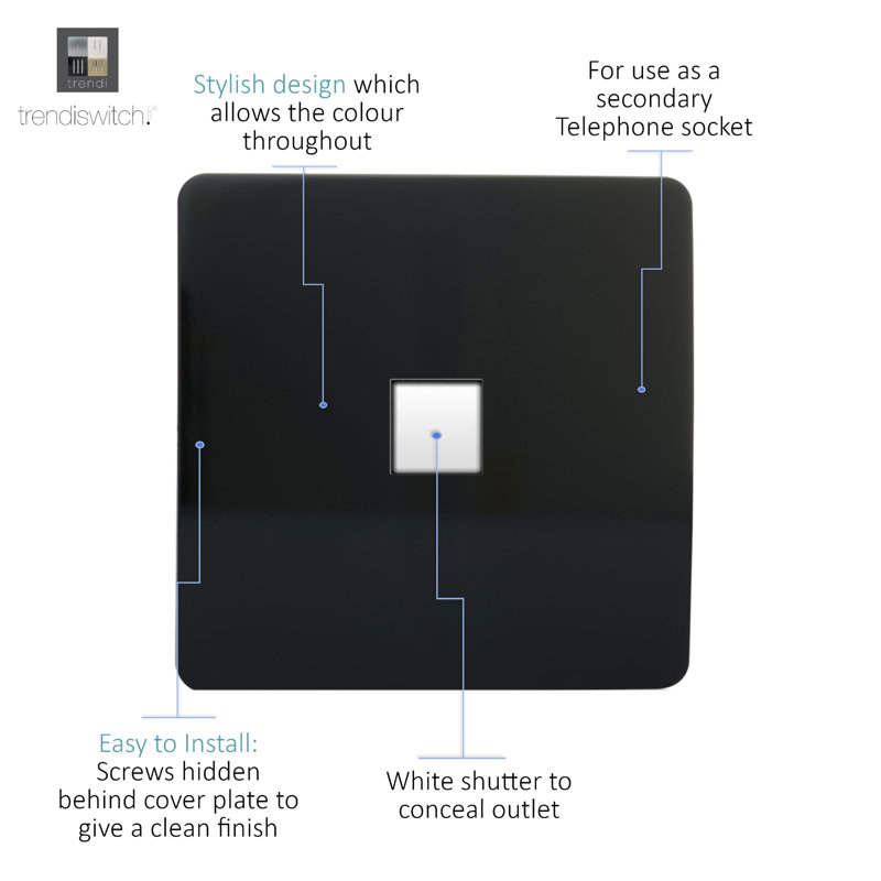 Trendi Switch 1 Gang Cat 3 Telephone Socket, Gloss Black