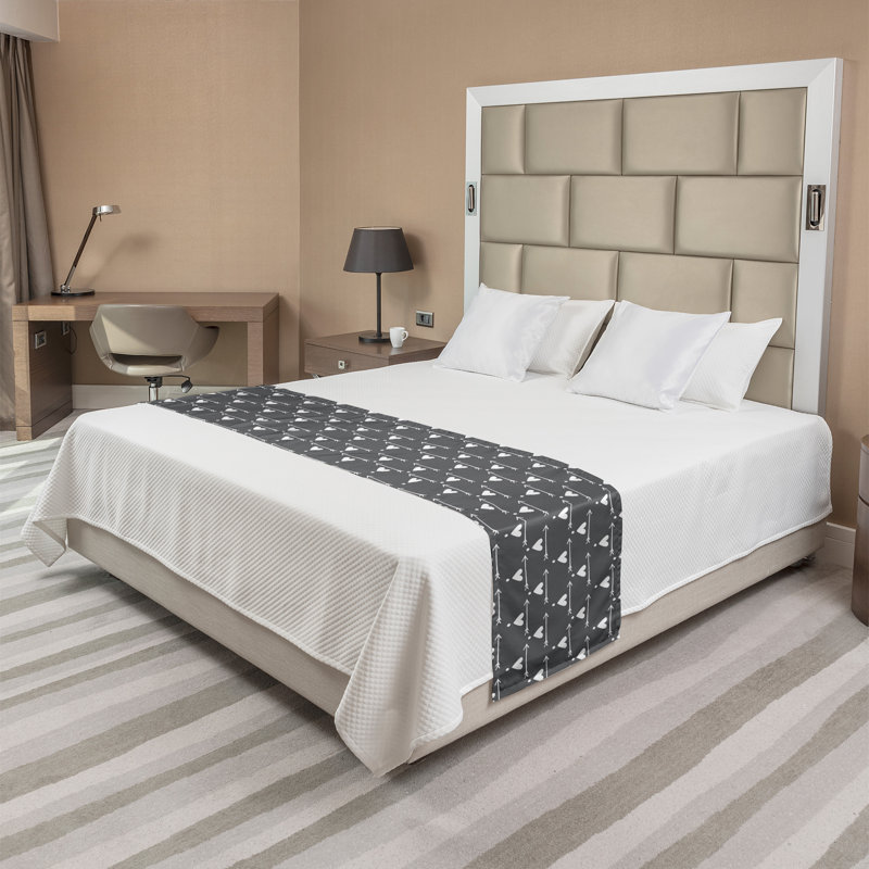 Ambesonne Abstract Bed Runner Direction Pointers Design Charcoal Grey and White, King