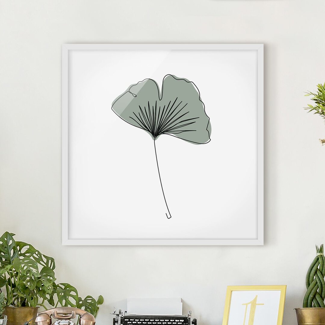 Gerahmter Grafikdruck Gingko Leaf Line Art