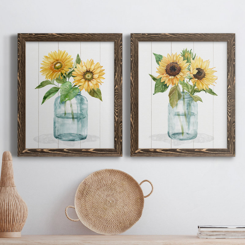 Sunny Day I - Ensemble de 2 peintures sur toiles encadrées, H 43,5 po x l 31,5 po x P 1 po, Noyer