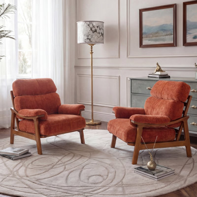 Classic Wooden Accent Chair With Plush Cushions And Solid Wood Frame