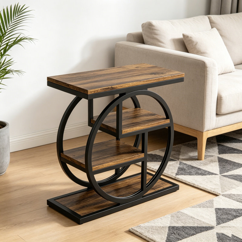 Table de bout en bois à 4 niveaux, table d'appoint avec tablettes de rangement multicouches