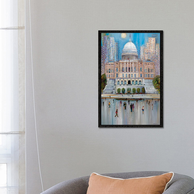 Washington DC Capitol by Ekaterina Ermilkina - Painting on Canvas, 66.04 cm H x 45.72 cm W, Black Framed