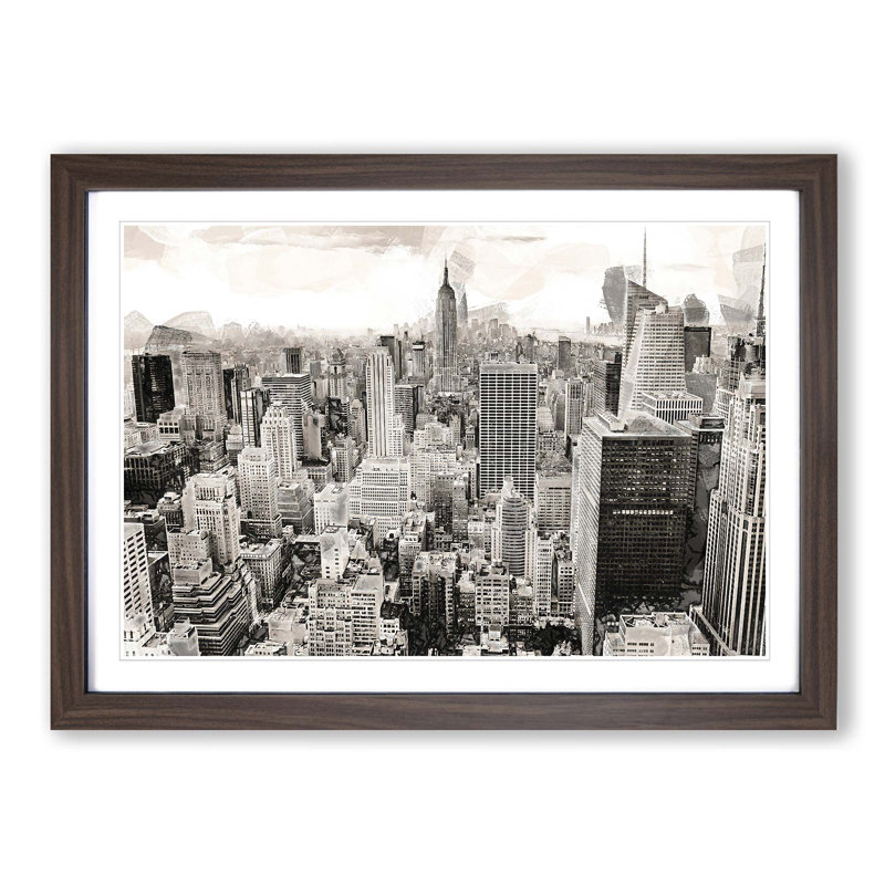A New York Skyline in Abstract - Picture Frame Graphic Art Print, Walnut Framed, 36cm H x 48cm W x 2cm D