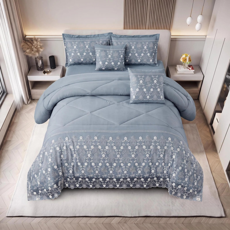 Ensemble de courtepointe 3 pièces à garniture en dentelle rétro, élégant couvre-lit brodé de style européen avec 2 taies décoratives, couvre-lit en microfibre adapté aux animaux de compagnie