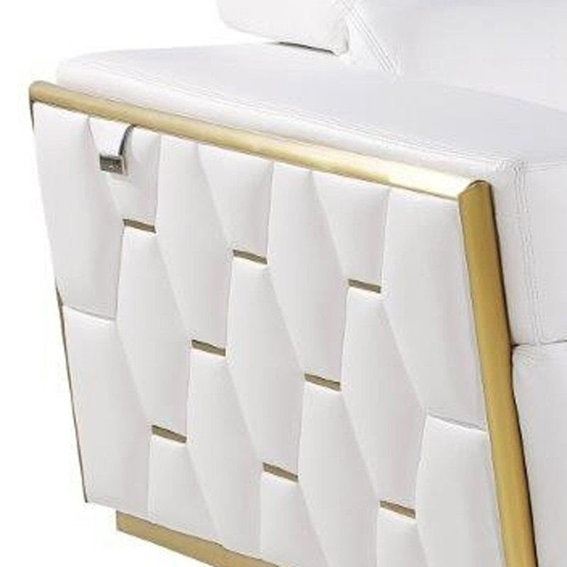 Gracie Mills 89" White And Silver Leather Sofa