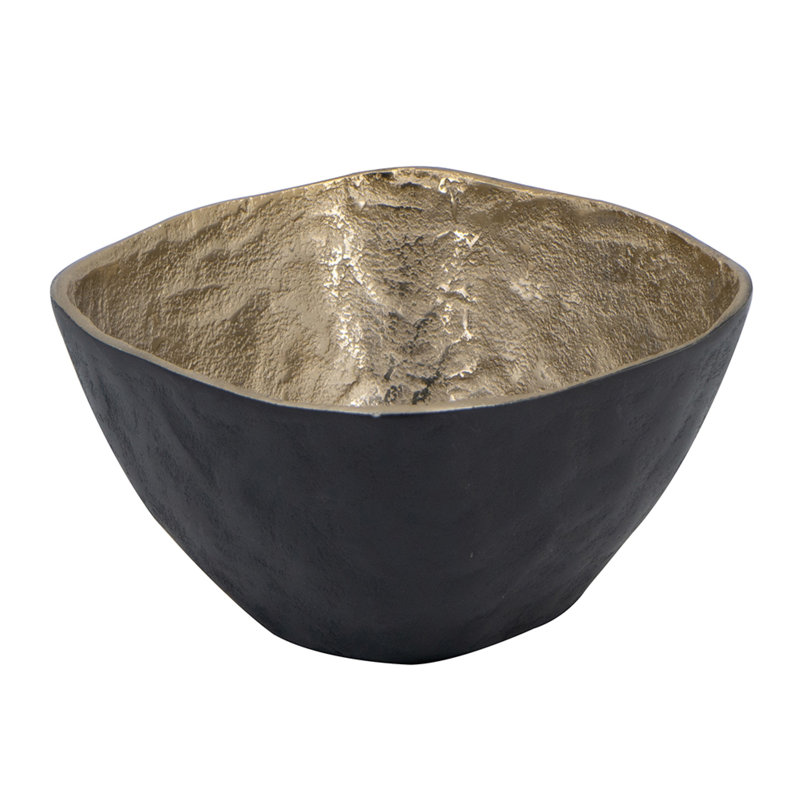 Bol décoratif, forme carrée de 8 pouces, or vieilli et aluminium noir