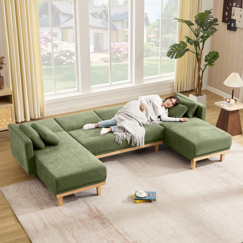 Canapé modulaire en chenille de 113,4 po de largeur avec support à 3 niveaux et dossier réglable à 3 niveaux en bois massif