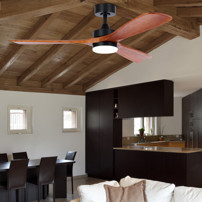 52" Black and Walnut Wood Ceiling Fan with LED Light and Remote
