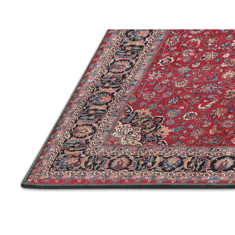 Tapis traditionnel rose / noir, Rectangle 5 pi x 7 pi