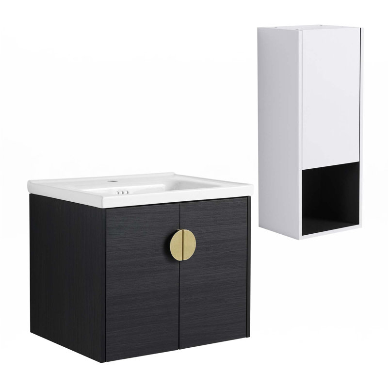 Meuble-lavabo mural avec lavabo en céramique et armoire d'appoint, 24"