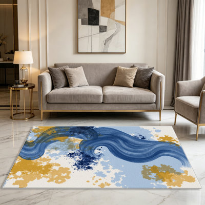 Tapis 1 pièce Splash Wave Art, élégant tapis décoratif polyvalent, facile à nettoyer et à entretenir, pièce de mobilier idéale pour la chambre à coucher, le salon, le couloir, le vestibule, le dortoir et le bureau afin de rafraîchir l'ambiance intérieure de votre maison
