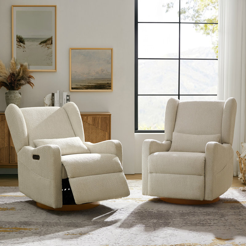 Ceandra 29.5" Wide Swivel Glider Power Recliner with Built-In Nightlight, Tan