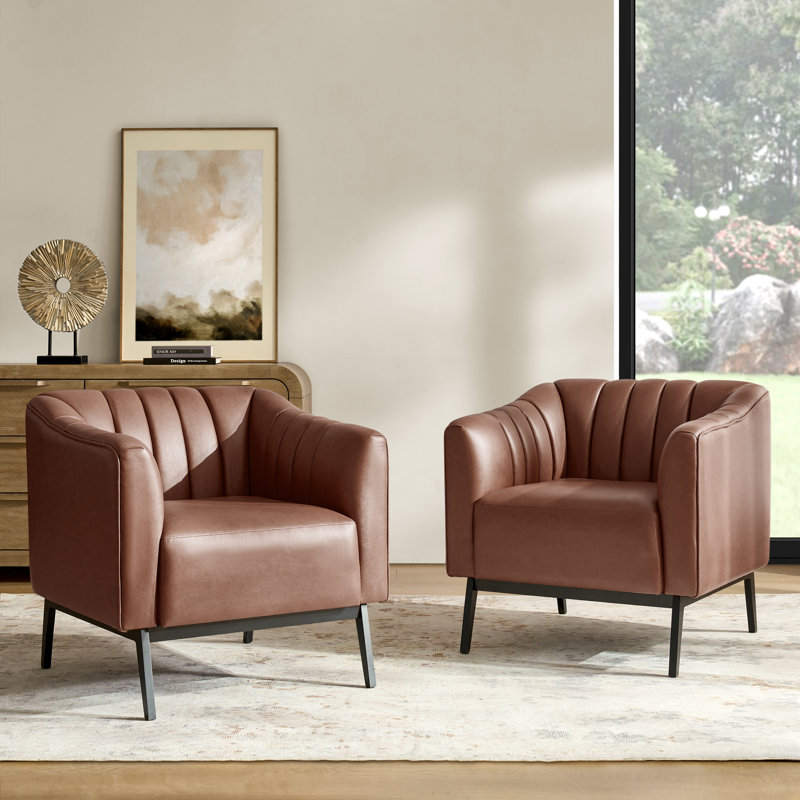 Fauteuil en similicuir de 27,5 po Yeilyn, Similicuir brun