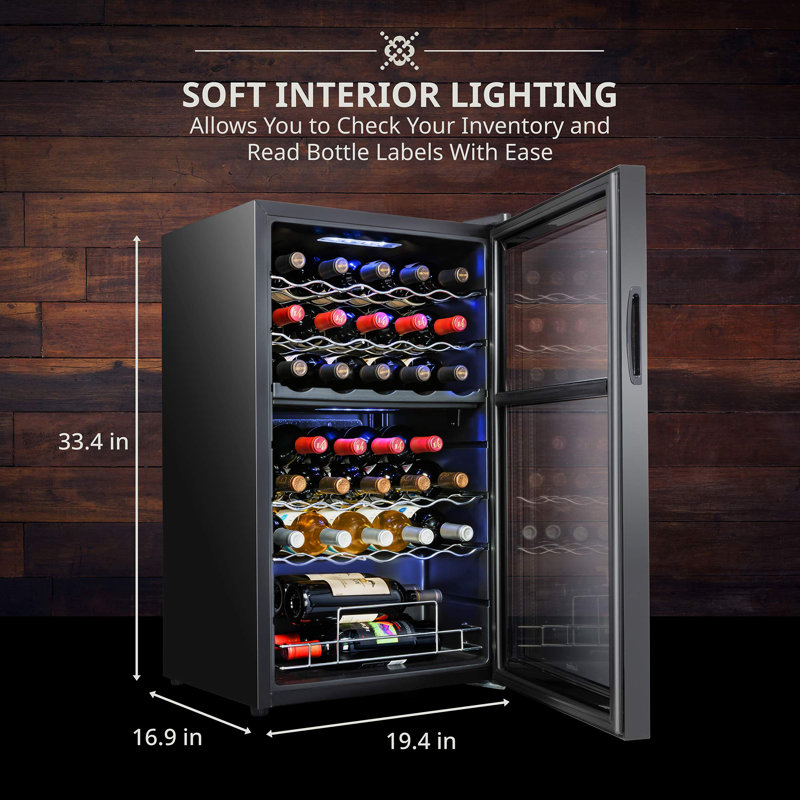 Ivation 33 Bottle Freestanding Wine Refrigerator, Dual Zone Wine Fridge with Lock, Black