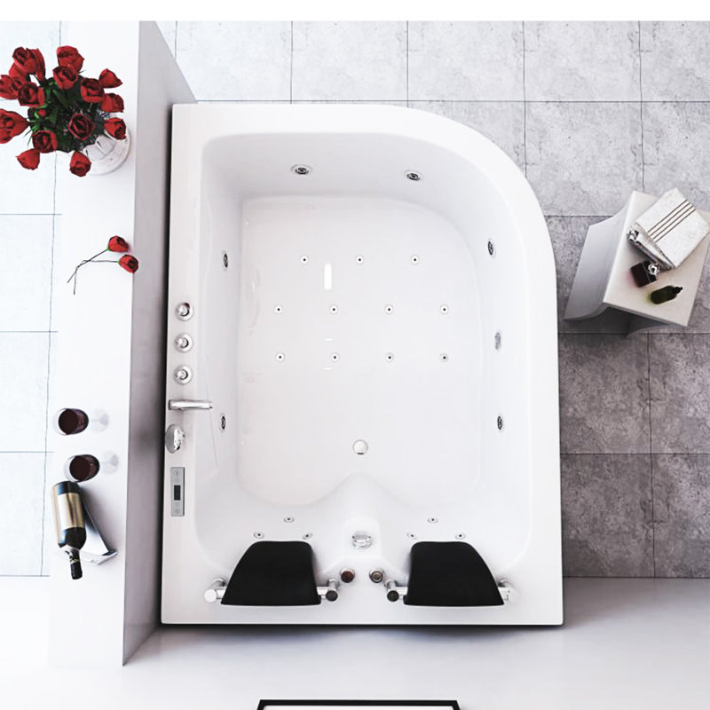 VERONA 71" x 47" Corner Whirlpool Acrylic Bathtub with Faucet Heater, White