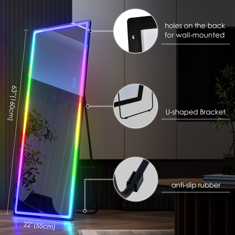 Arczi Metal Rectangle Floor Mirror, Black