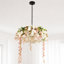 Luminaire suspendu romantique en forme de vigne, métal noir avec ampoules à fleurs roses incluses