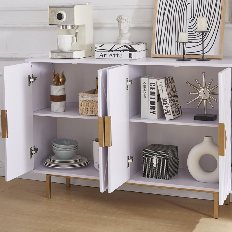 White Geometric 47.2" Modern Sideboard Cabinet with Gold Accents