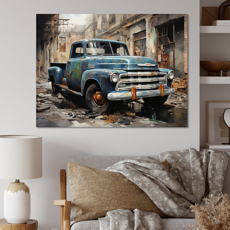 Élégance industrielle camionnette - transport mural, H 16 po x l 32 po x P 1 po, Toile tendue