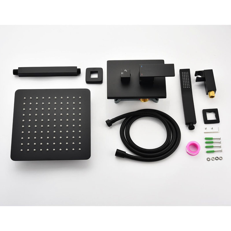 Ceiling Mounted Shower - Luxury Bathroom Choice Matte Black 12" Mount System, Brass & Quality Stainless, Relaxing Flow,
