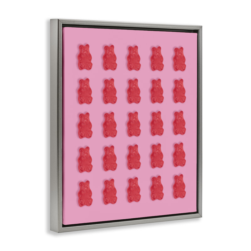 Oursons gommeux rouges sur cadre flottant rose, design par Lish Creative, 21 x 17, Cadre flottant gris lustré