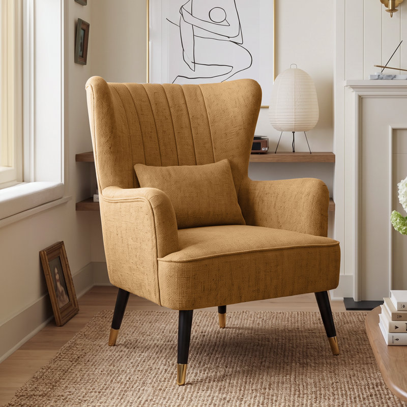 Nettey Upholstered Wingback Chair, Chenille, Mustard