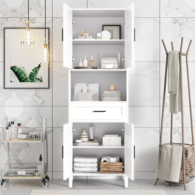 Freestanding Bathroom Vanity Cabinet with 2 Adjustable Shelves, White