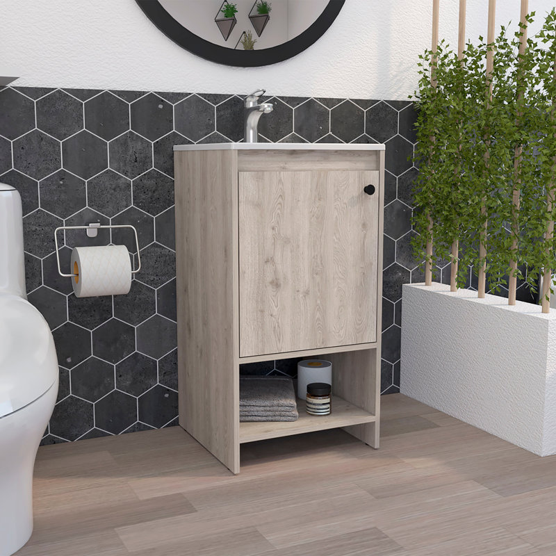 Meuble-lavabo autoportant Chariot, une tablette ouverte, Gris clair