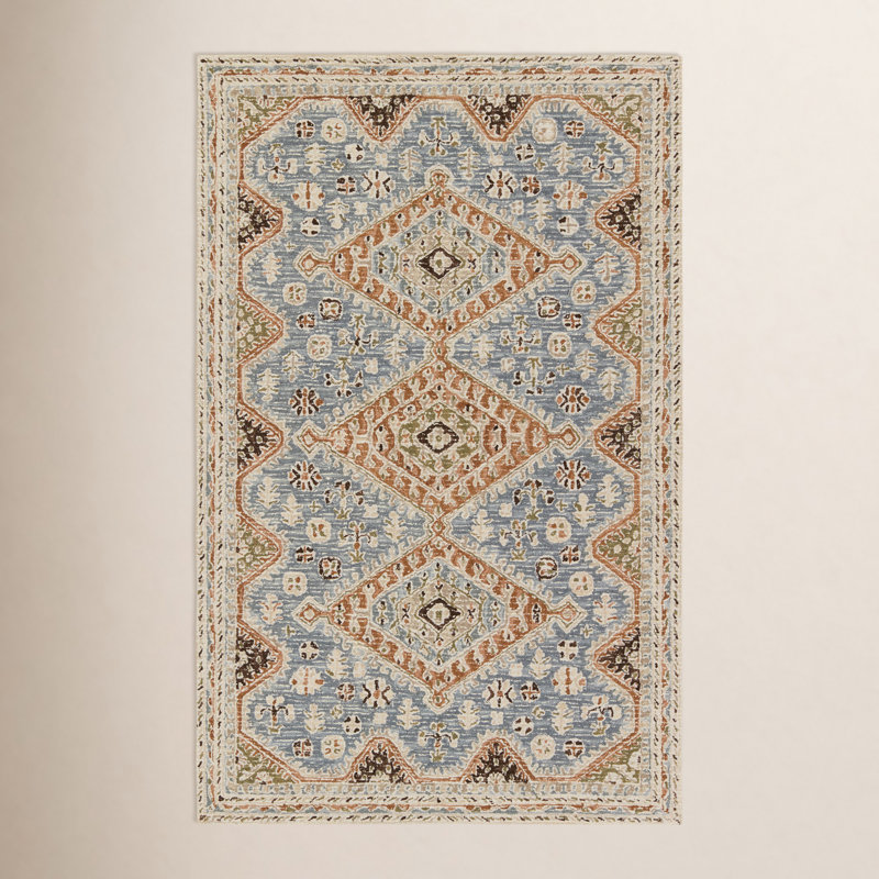 Tapis bleu / brun fait à la main Murphie, Rectangle de 10 pi x 14 pi