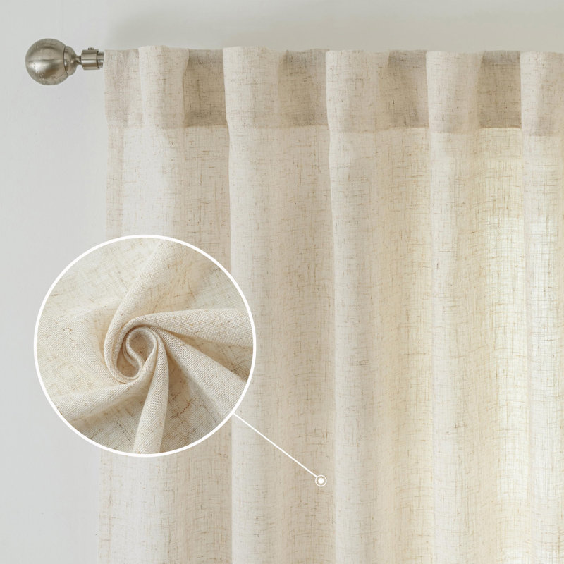 Janie Rod Pocket Semi-Sheer Curtain Panel Pair, Light Linen, 52" W x 72" L