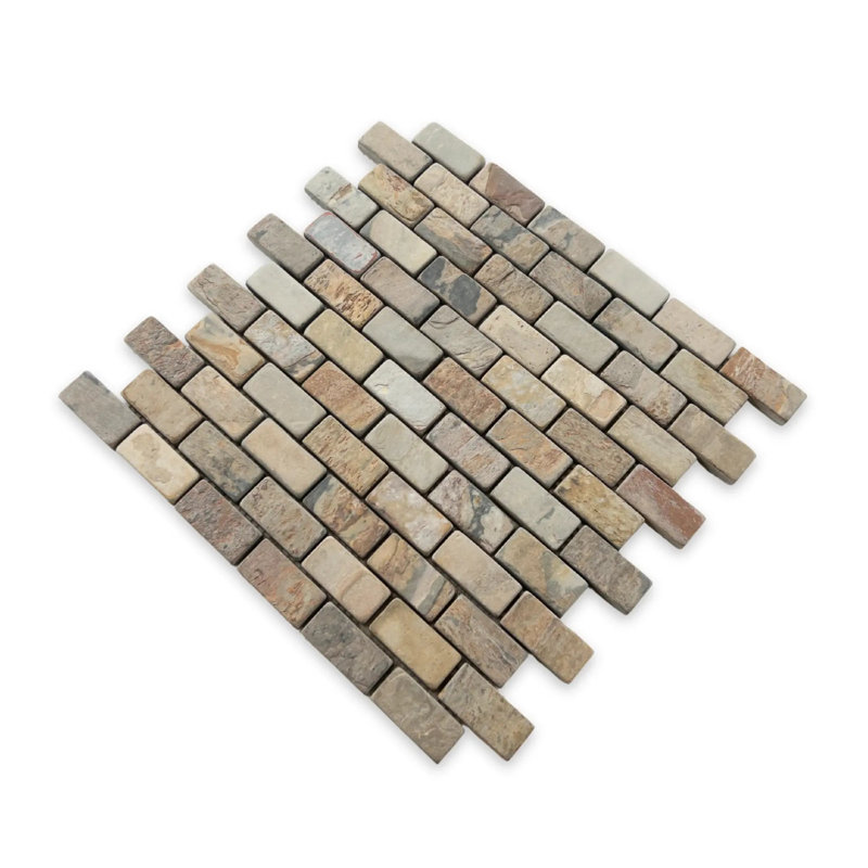 Rustic Amber Slate 1x2 Tumbled Subway Mosaic Tile