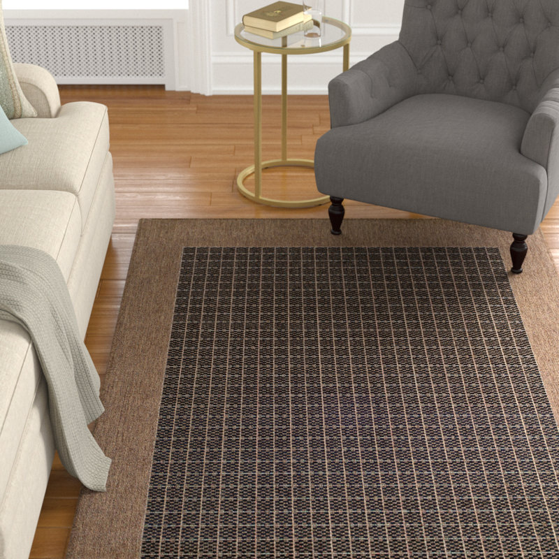 Tapis intérieur / extérieur noir tissé à plat Lukasz, Carré 7 pi 6 po