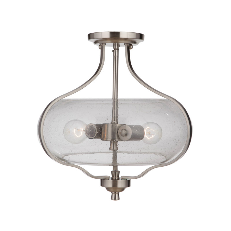 Yeager Glass Semi Flush Mount, Clear Seeded