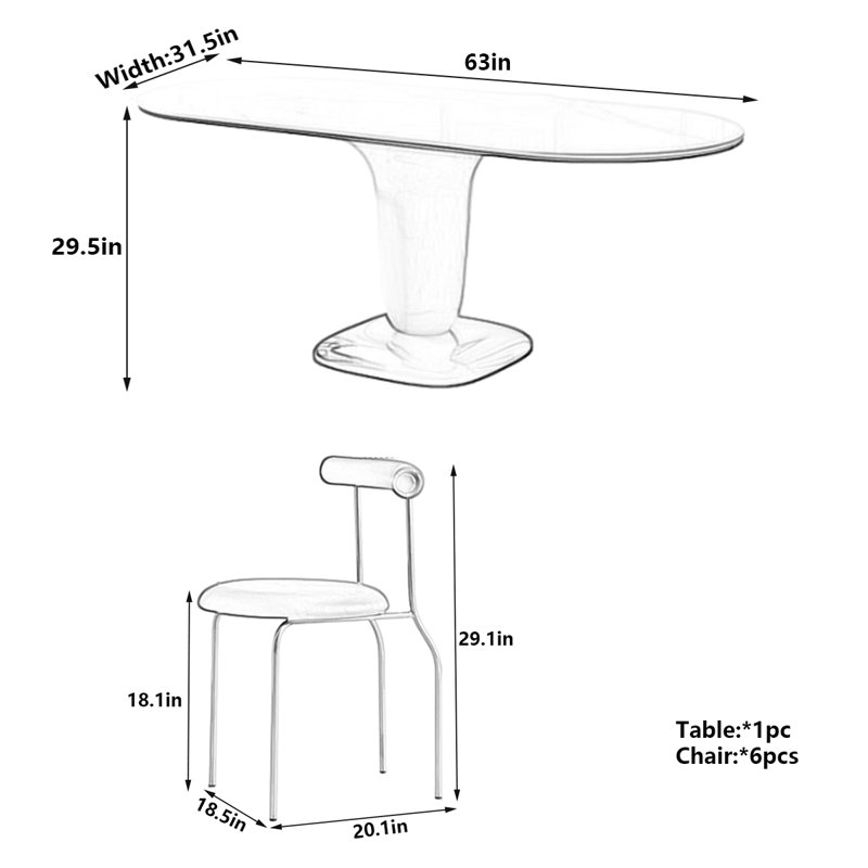 Ensemble de table de salle à manger ovale 31,5 po Creamy Hues Rock Plate, H 29,5 po x L 63 po x l 31,5 po