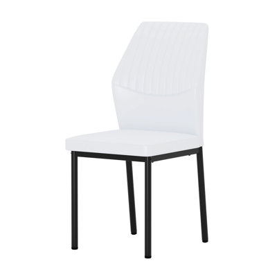 Luxe et haute résilience de 6 chaises en polyuréthane blanches avec des pieds en métal noir, un design à rayures verticales, des lignes lisses, des sièges confortables, ergonomiques, doux au toucher et faciles à assembler