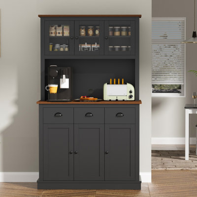 71" Kitchen Pantry Cabinet With Charging Station, Microwave Shelf & Drawers