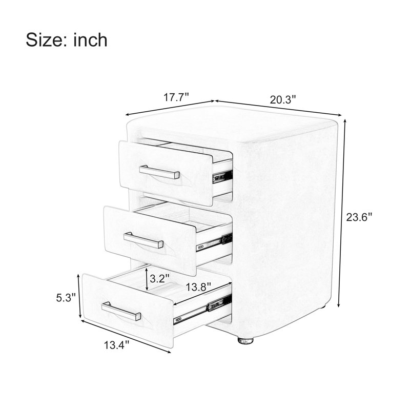 Nightstand, Upholstered Bedside Table with Vertical Storage Compartments, Compact Frame, Pink