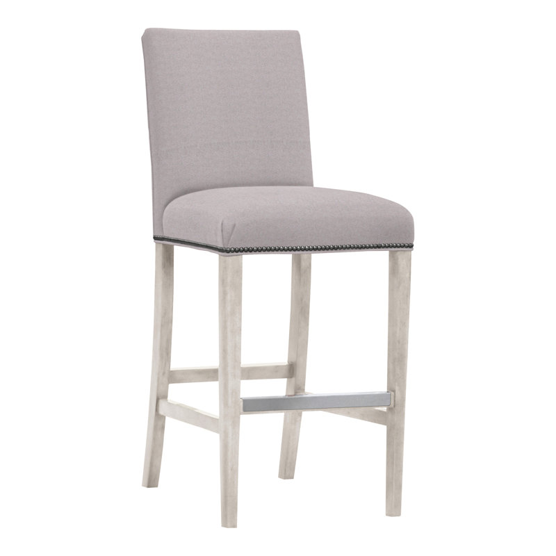 Gin Fizz Upholstered Stool with Solid Wood Frame, Casa Blanca, Callaloo Cotton, Yes