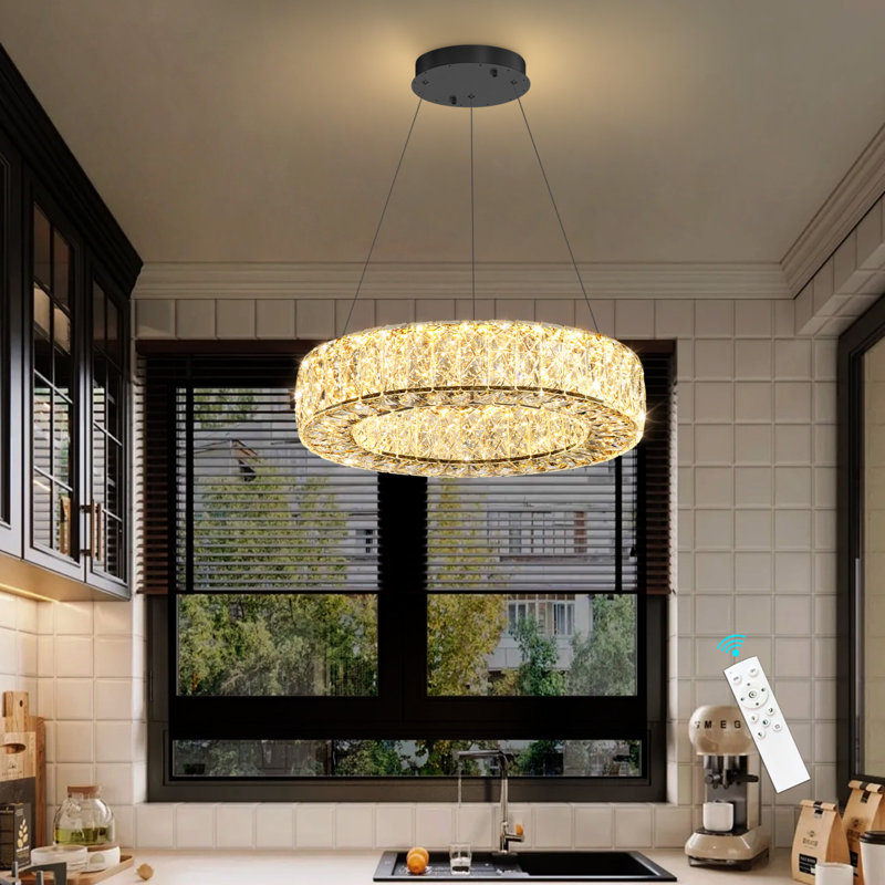 Lustre en cristal 16 pouces noir, 3600 lumens, H 3,2 po x l 15,7 po x P 15,7 po