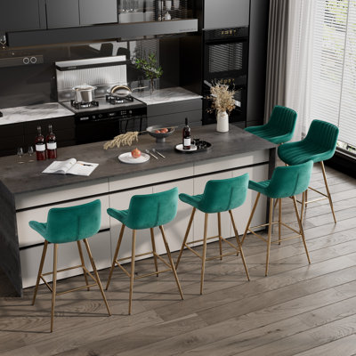 Set of Bar Stools, Velvet Fabric Counter Stool